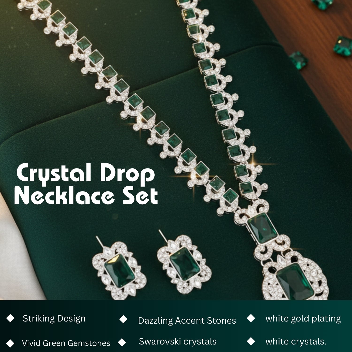 Brilliant Silver-Tone All-Crystal Drop Necklace Set