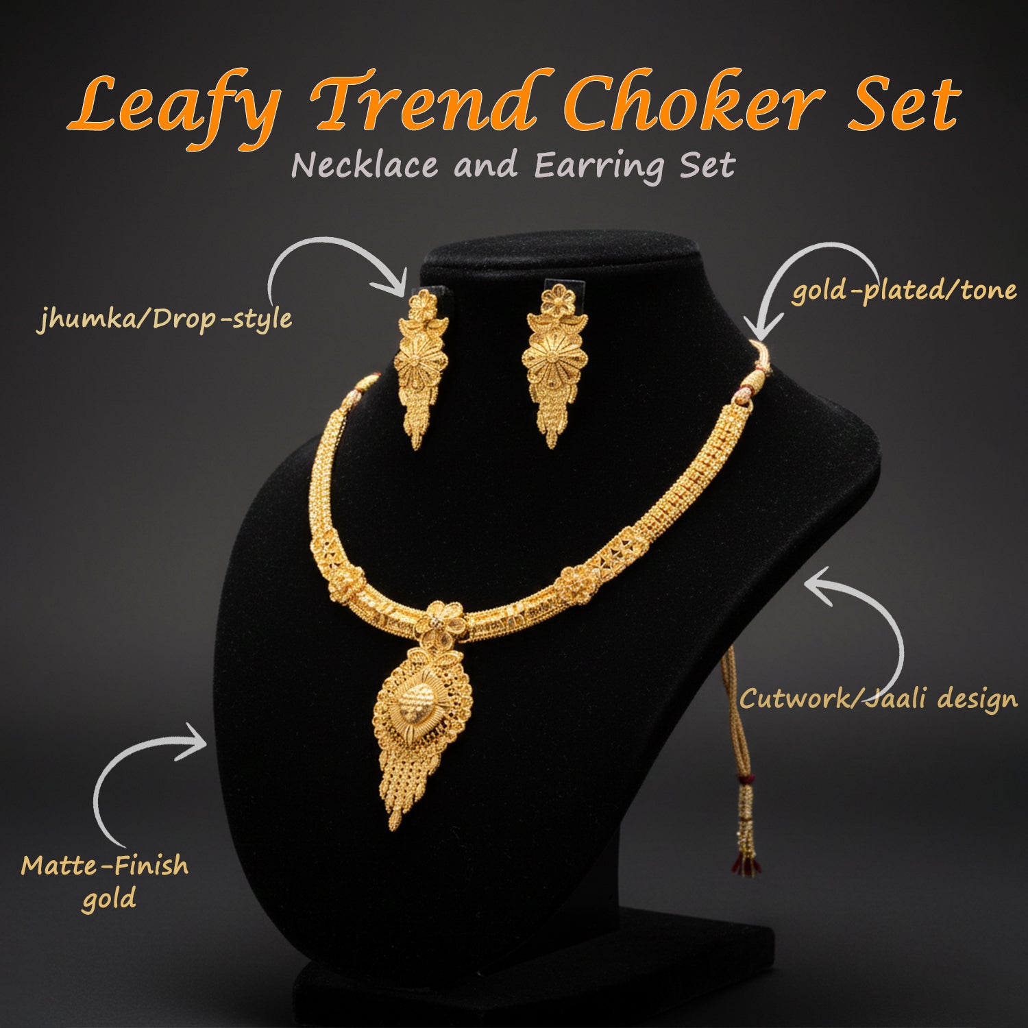 Leaf Drop Choker Necklace Set – Elegant Traditional Jewellery for Festive Occasions