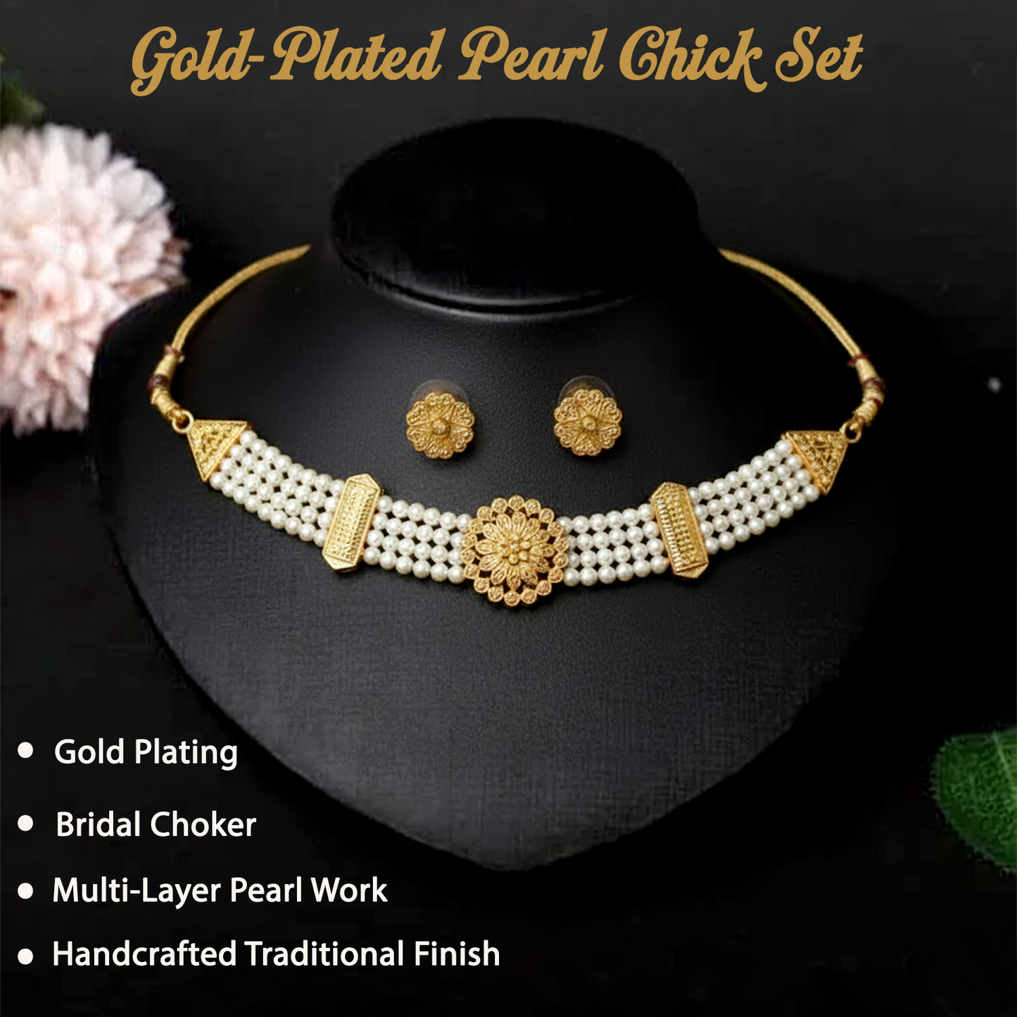 Premium Gold-Plated Pearl Chick Set | Traditional Bridal Jewellery Set