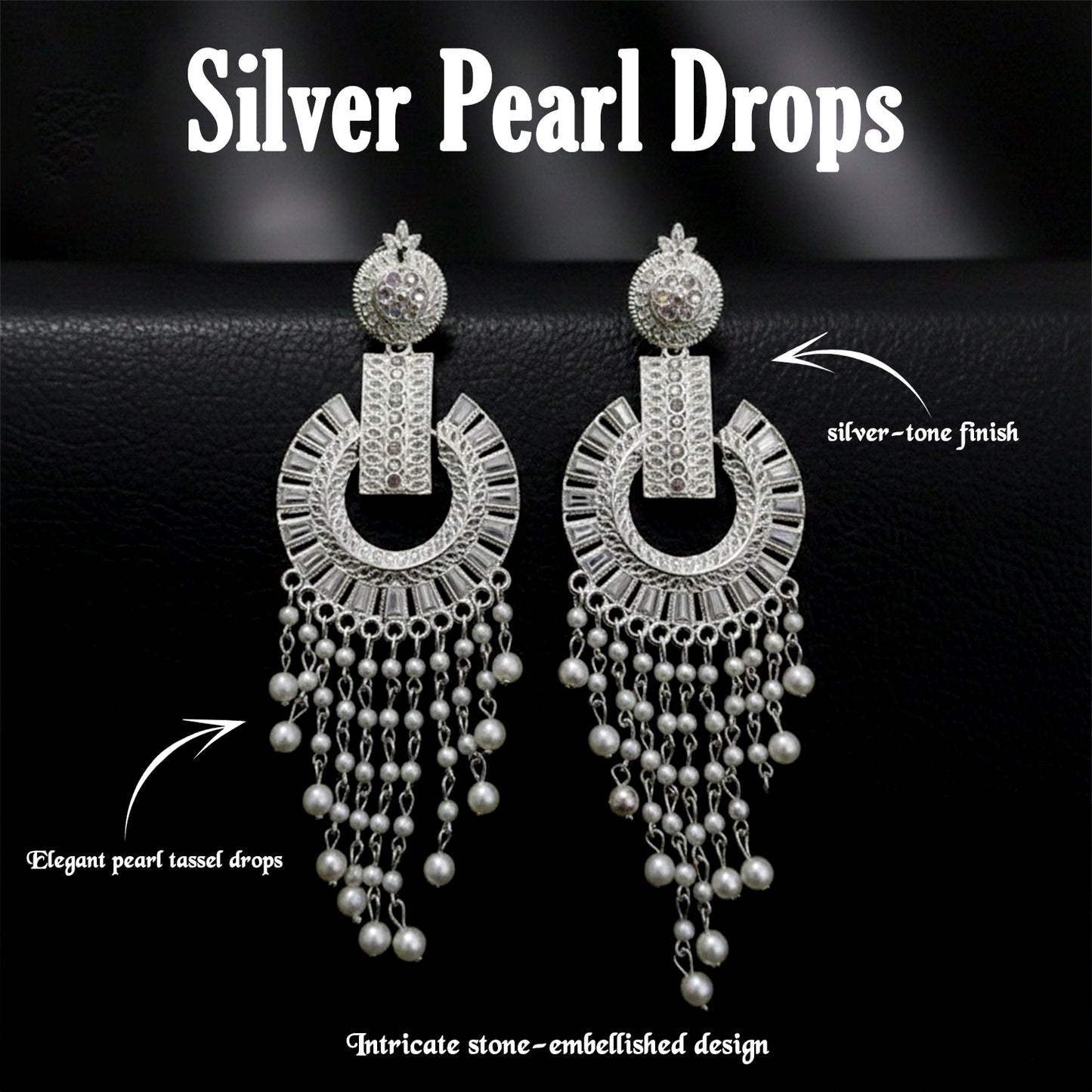 Silver-Tone Pearl Tassel Statement Earrings