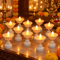 Water Sensor LED Diyas Set – Flameless White Decorative Lights