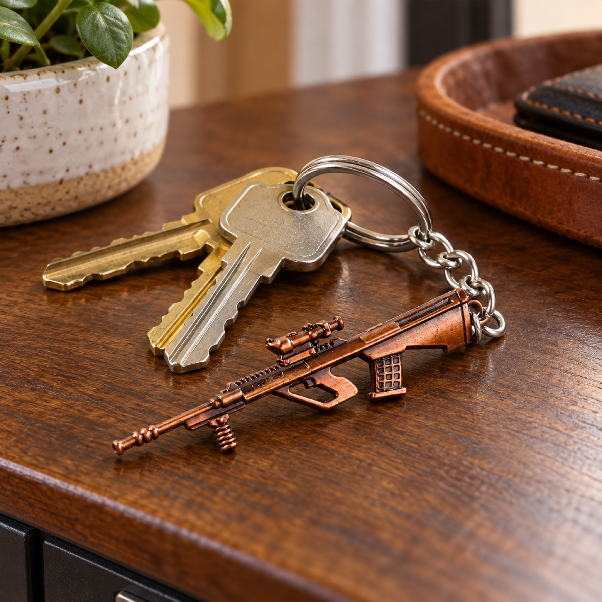 Gun Shape Keychain – Durable Metal Alloy with Antique Finish — whl282_17973_metal_gun_keychain_1pc showcase image