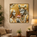3D Radha Krishna Wall Art – Embossed Crystal with Gold Frame