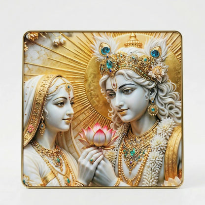 3D Radha Krishna Lotus Theme Crystal Wall Art Decorative Frame (12x12 Inch)
