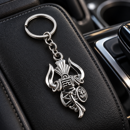 Premium Mahadev Trishul Damru Keychain for Car Bike Spiritual Religious Gift showcase