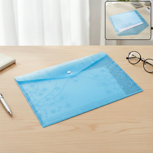 Transparent Button Closure Document File Folder for Office & Home Use
