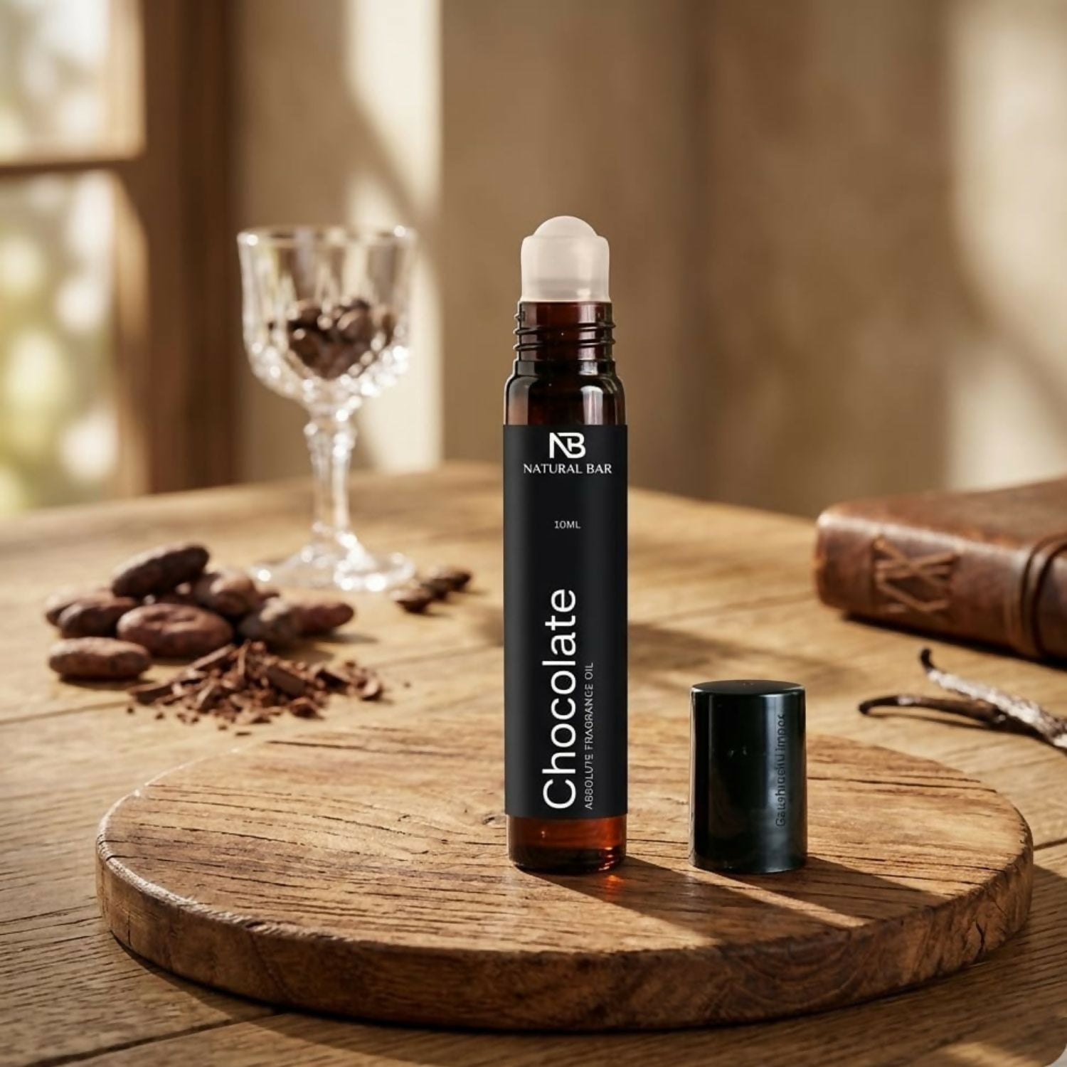 Chocolate luxury attar roll on bottle with elegant design