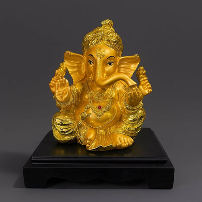 Premium Golden Ganesha Idol on Black Base | Decorative Lord Ganpati Statue for Home Mandir, Office Desk, Pooja Room, Diwali & Housewarming Gift | Vastu Showpiece for Wealth, Luck & Prosperity