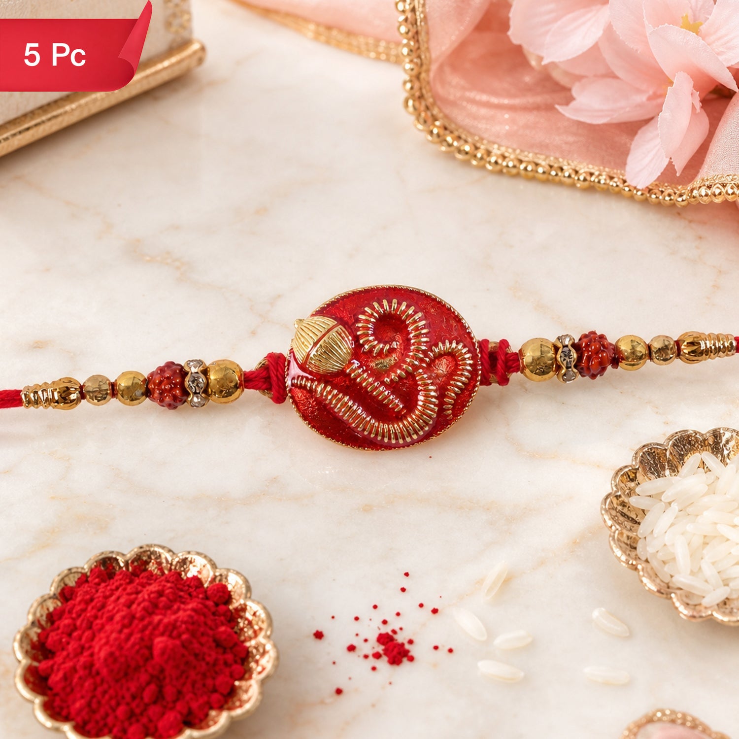 Om Motif Designer Rakhi with Beads for Raksha Bandhan (5pcs)