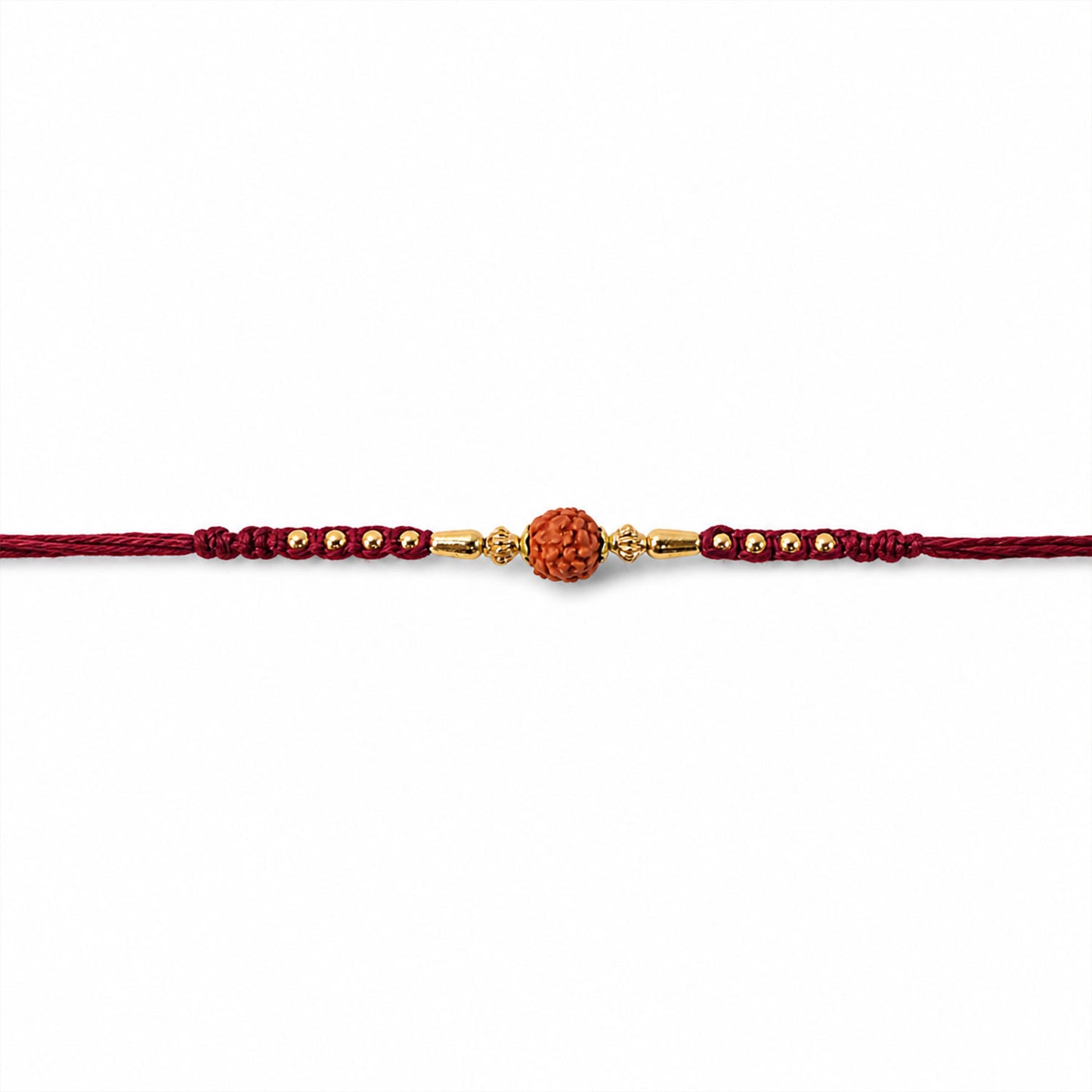 Red Braided Rakhi with a Rudraksha Bead and Wooden Bead Accents