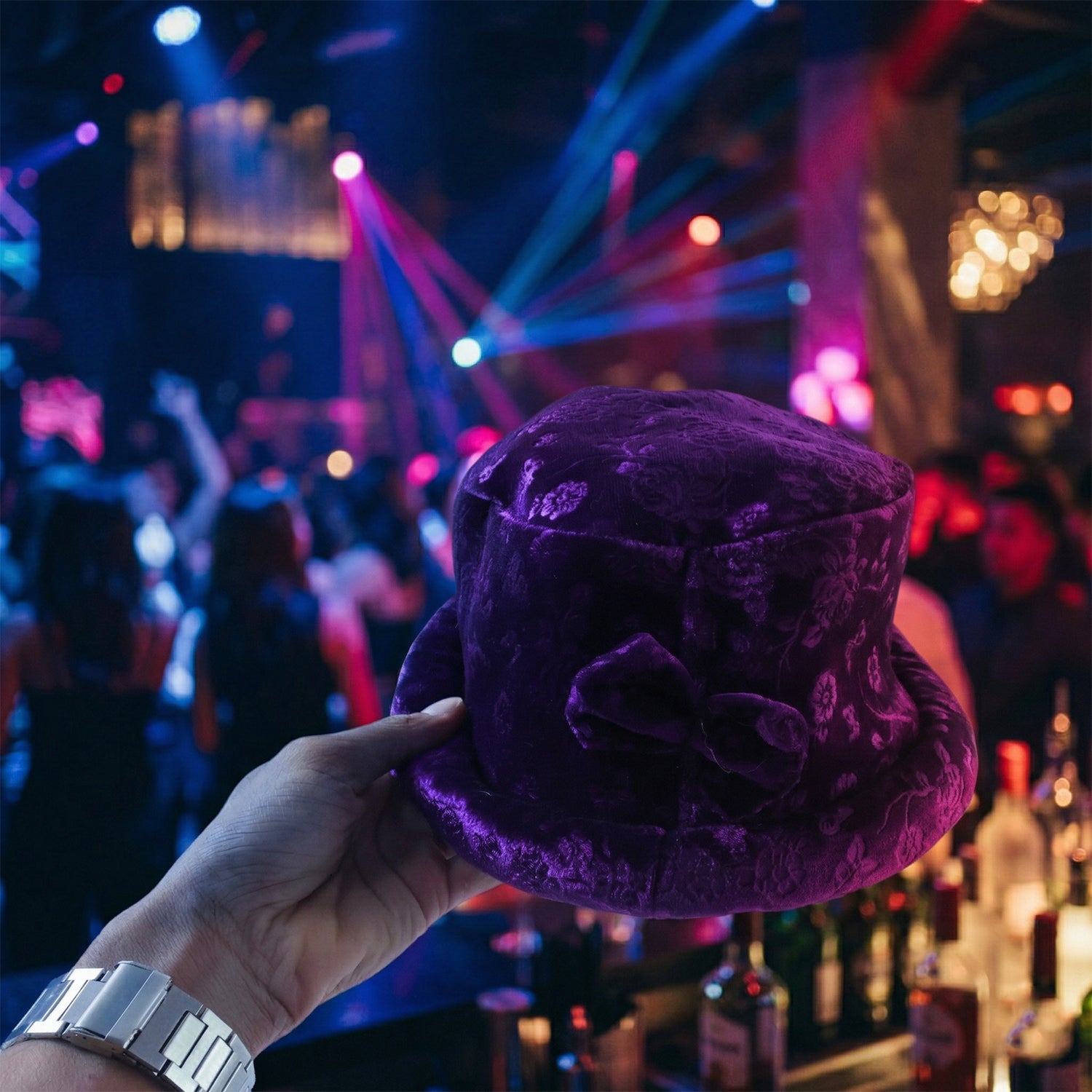 Velvet bucket hat styled with winter outfit