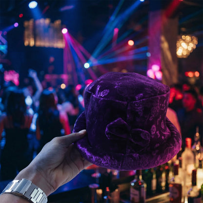 Velvet bucket hat styled with winter outfit