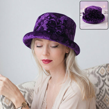 Designer winter velvet bucket hat front view