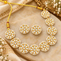 Elegant Golden-Tone Floral Kundan Necklace Set with White Teardrop Stones, Pearl Borders and Matching Stud Earrings