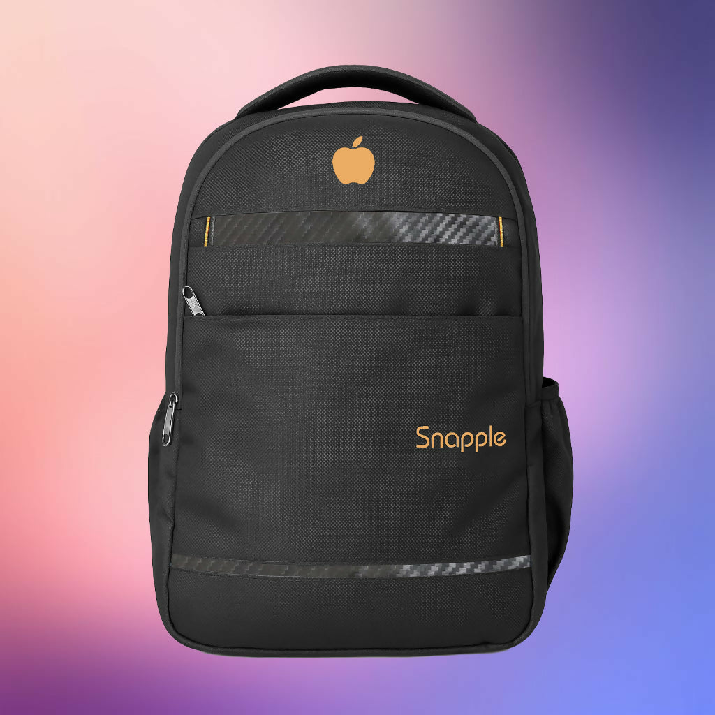 Snapple Black Laptop Backpack with Orange Logo – Travel Bag for Men & Women, Fits 15-Inch Laptop, Lightweight, Durable, Multi-Pocket Office & School Backpack