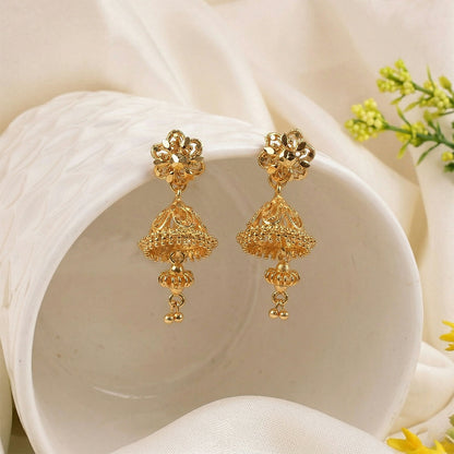 Royal Ethnic Gold Jhumka Earrings with Intricate Detailing