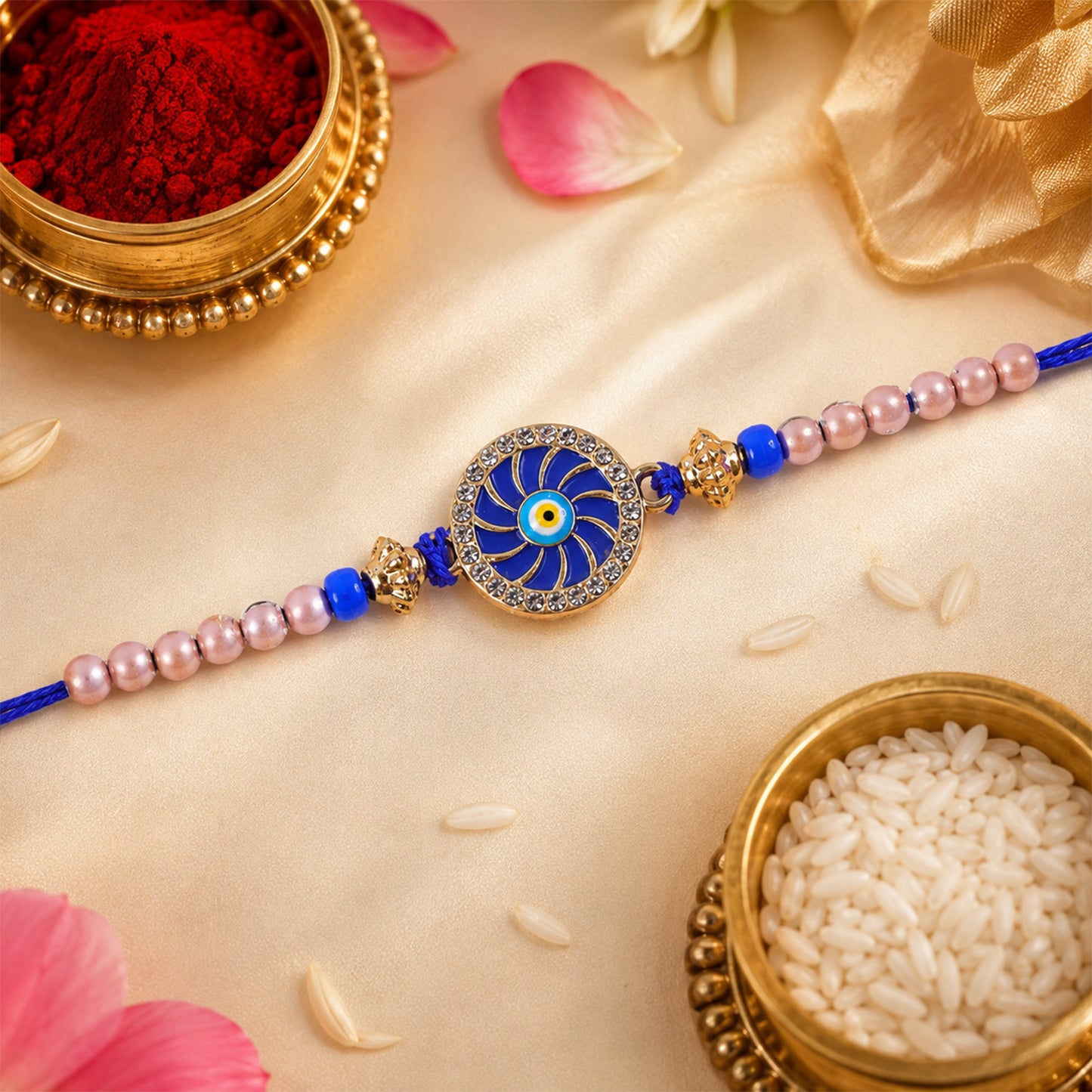 Swirl Enamel Nazar Evil Eye Studded Stylish Beads Designer Rakhi