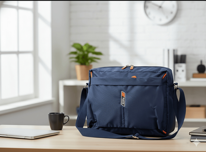 Side angle of durable lightweight crossbody bag crafted from tear-resistant nylon