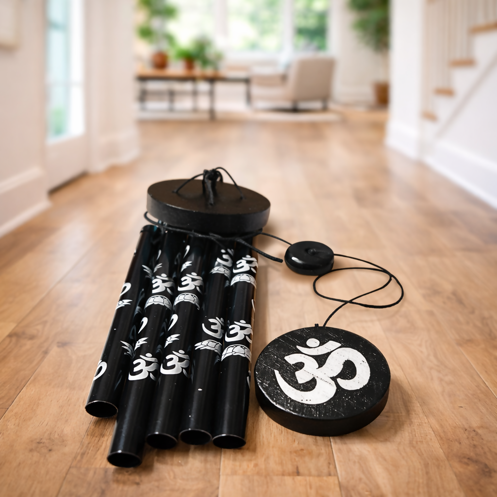 Black Om Symbol Wind Chime for Home Decor, Hanging Sound Chime for Balcony & Entrance