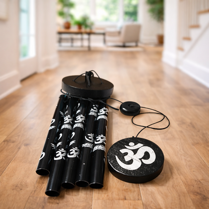 Black Om Symbol Wind Chime for Home Decor, Hanging Sound Chime for Balcony & Entrance