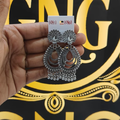 Elegant Peacock Inspired Silver Finish Jhumka Earings