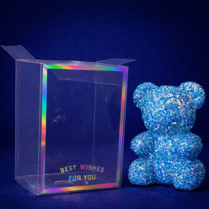 Blue Glitter Teddy Bear Showpiece with Transparent Gift Display Box