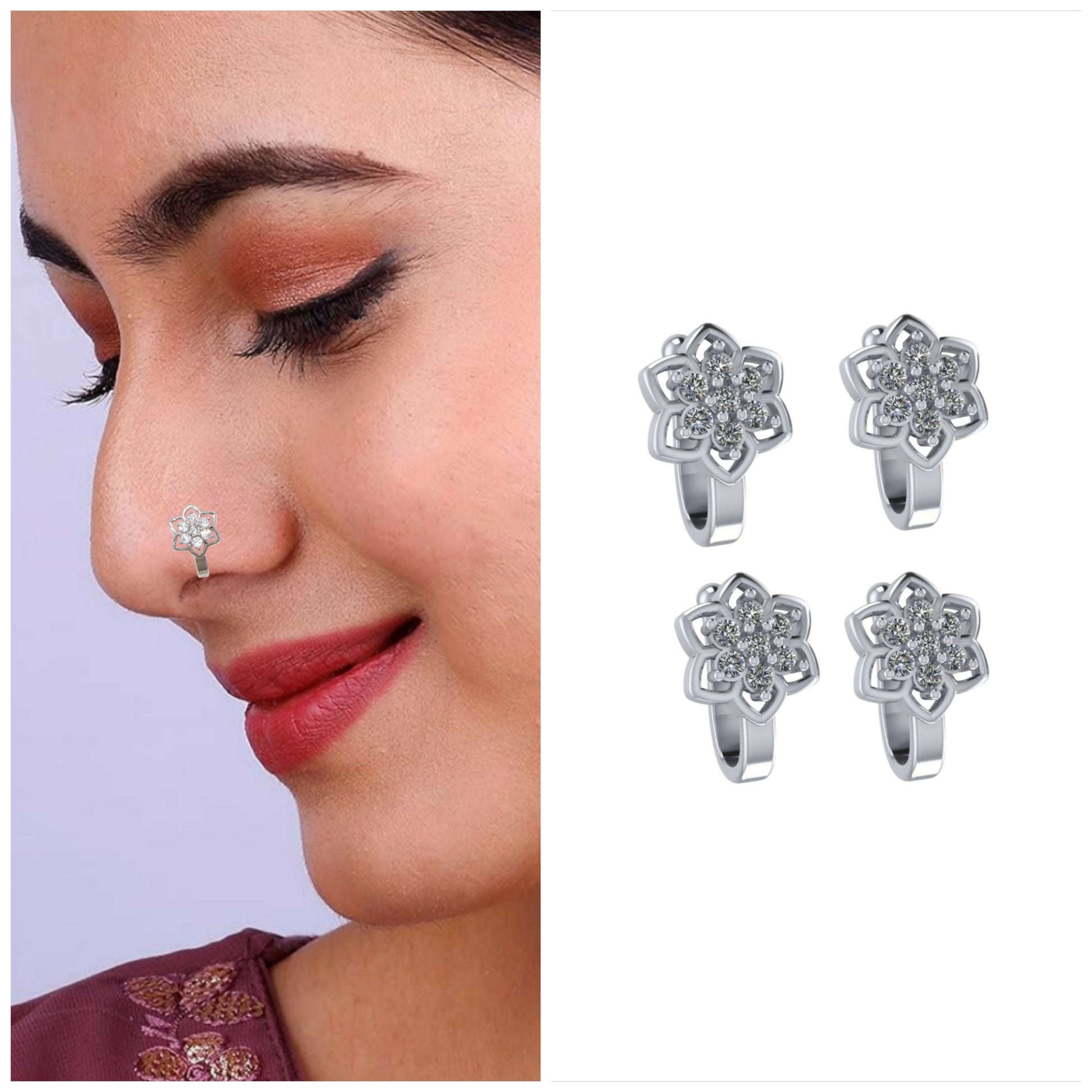 Pressing Nath / Stud Set for Unpierced Nose | Multi-Style Combo Pack of 4