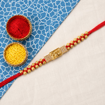 Stylish Brother Nameplate AD Stone Designer Rakhi with Gold Beads Gift