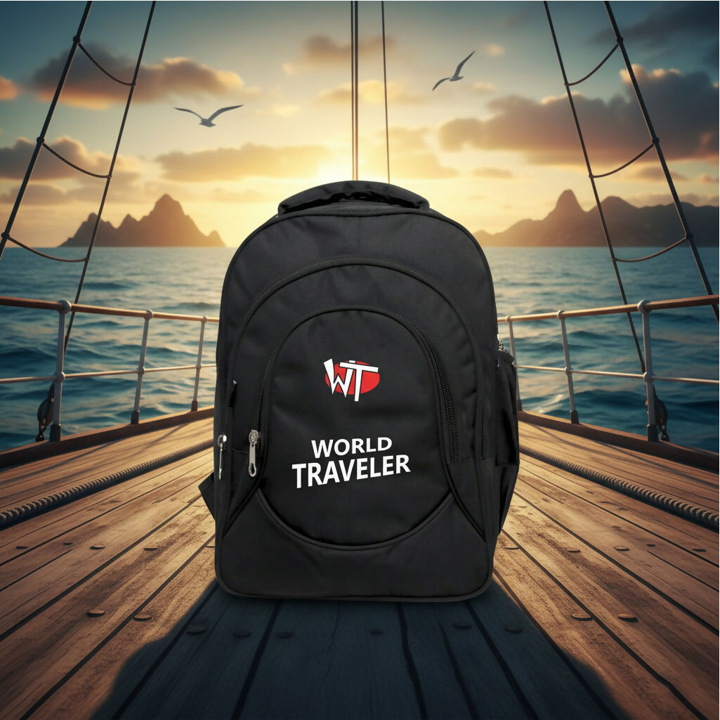 World Traveler Backpack – Lightweight Travel & Laptop Bag with Multi-Compartment Design, Durable Fabric, Black - Multicolor Logo