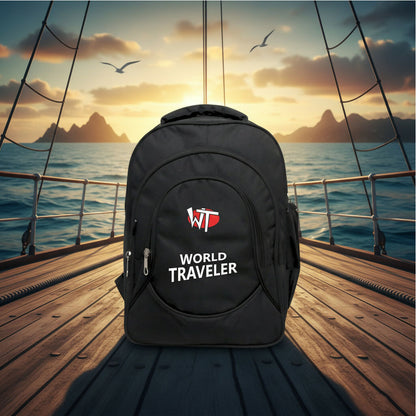 World Traveler Backpack – Lightweight Travel & Laptop Bag with Multi-Compartment Design, Durable Fabric, Black - Multicolor Logo