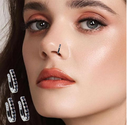 Gold Plated Ruby CZ Single Row Non-Pierced Nose Cuff/Ring Combo Pack of 3