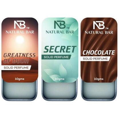 Natural Bar Secret, Chocolate And Greatness of Oud solid perfume(3pc/10gm)| Alcohol Free Cologne for Men & Women | Strong & Lasting Fragrance | Gifting Set for Him & Her