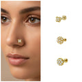 Gold Plated Floral Nose Pin Stud – Combo Pack of 3 for Women