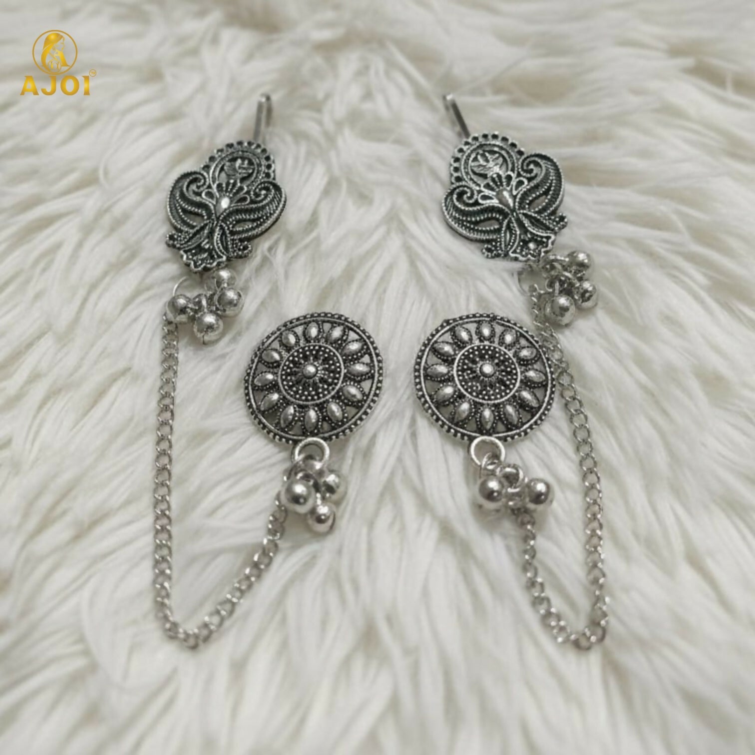 Oxidized Silver Chain Drop Earrings styled with ethnic outfit