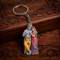 Radha Krishna Keychain with Colorful Devotional Charm, Key Ring for Gift Giving