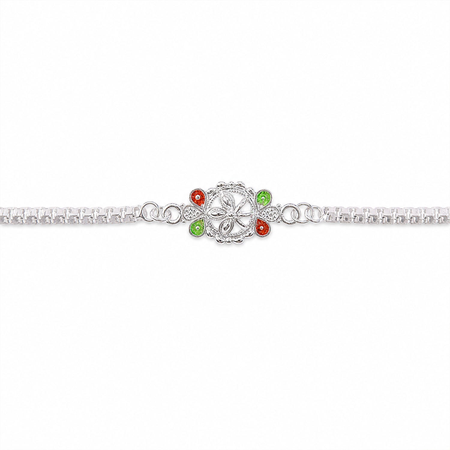 Silver Chain Rakhi for Brothers Floral Enamel Design (10pcs)