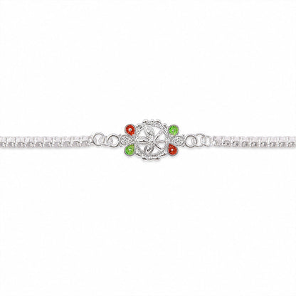 Silver Chain Rakhi for Brothers Floral Enamel Design (10pcs)