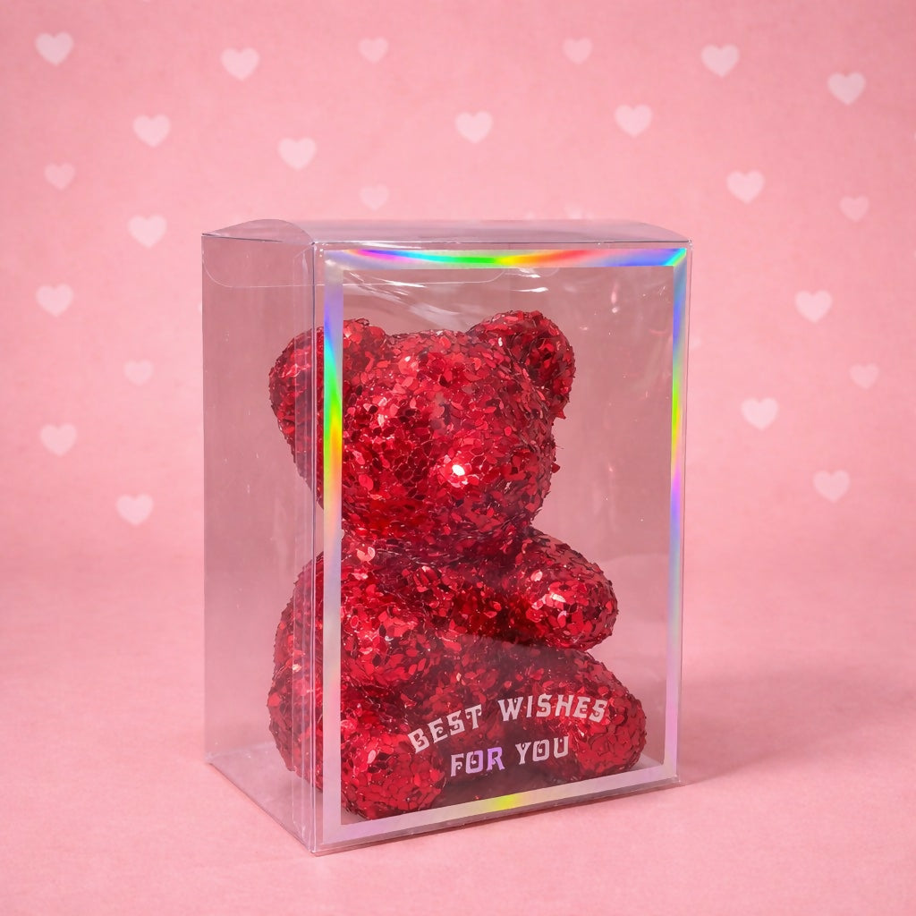 Shiny Teddy Bear Showpiece with Transparent Gift Box for Decoration