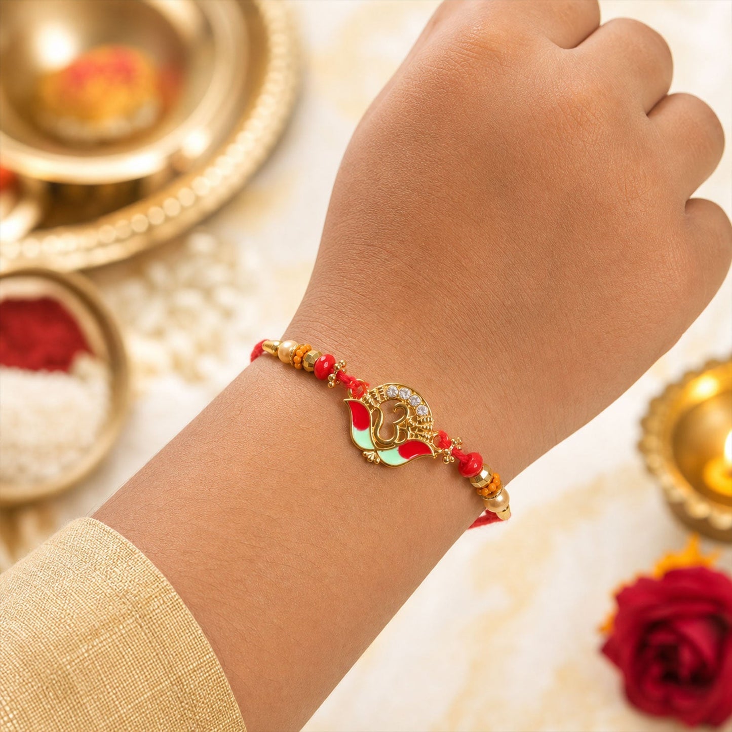 Traditional Om Rakhi for Brother with Decorative Thread (5pcs)