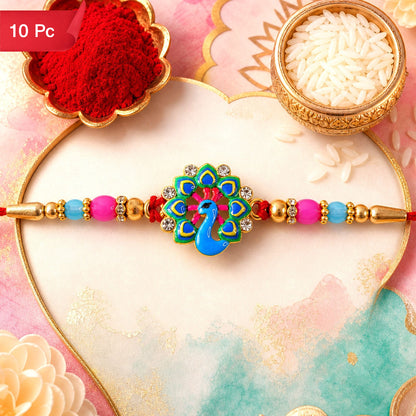 Peacock Rakhi for Brother Beaded Designer Traditional Rakhi (10pcs)