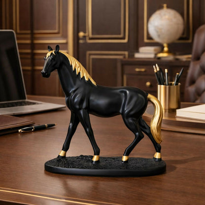 Black Horse Showpiece for Home Decor with Gold Finish