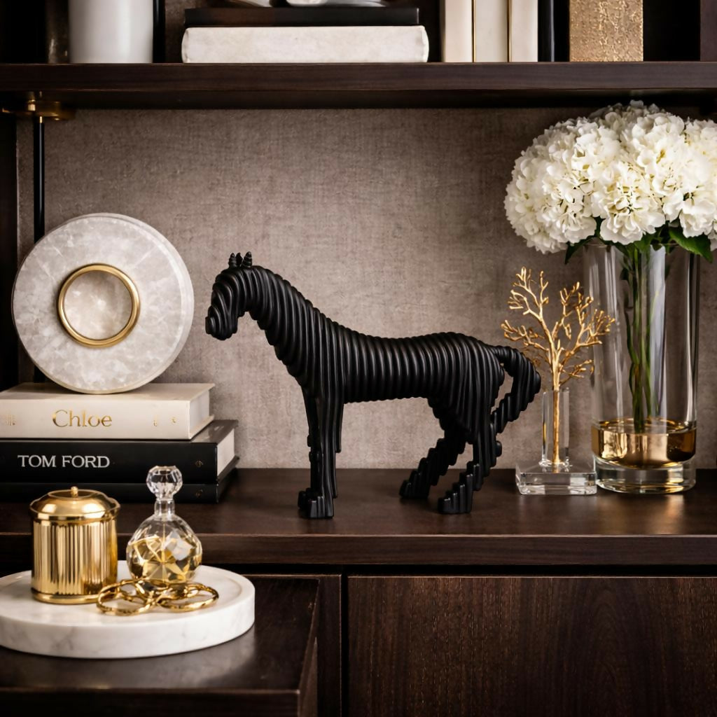 Side view of modern abstract horse sculpture