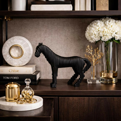 Side view of modern abstract horse sculpture