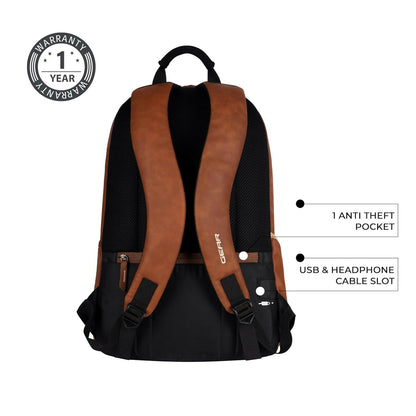 GEAR Laptop Back Pack Classic Faux Leather Tan Black