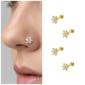 Gold Plated Crystal Flower Nosepin Stud – Comfortable Flat Back Design