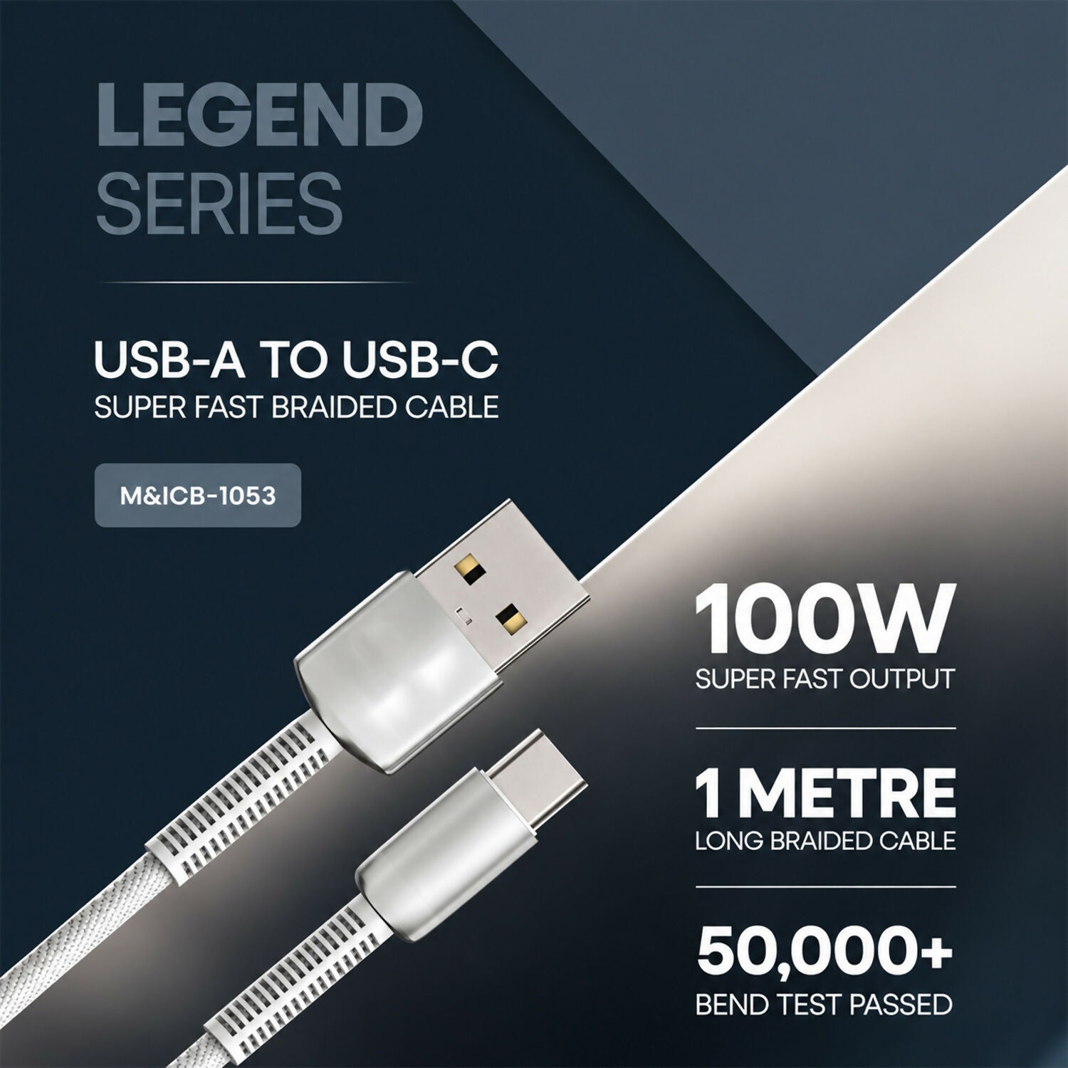 USB A to Type C fast charging cable for smartphones