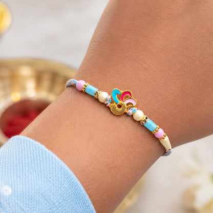 Colorful Enamel Bird Pendant Rakhi with Pastel Beads