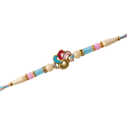 Colorful Enamel Bird Pendant Rakhi with Pastel Beads