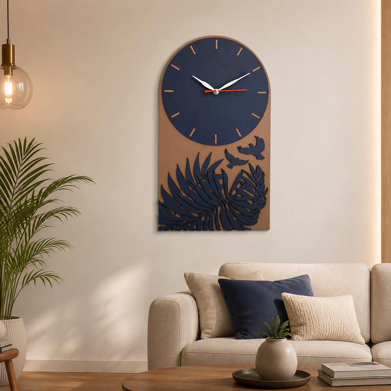 Tropical Leaf Bird Designer Layered MDF Wall Clock Modern Luxury Home Wall Décor side angle for festive gifting home decor