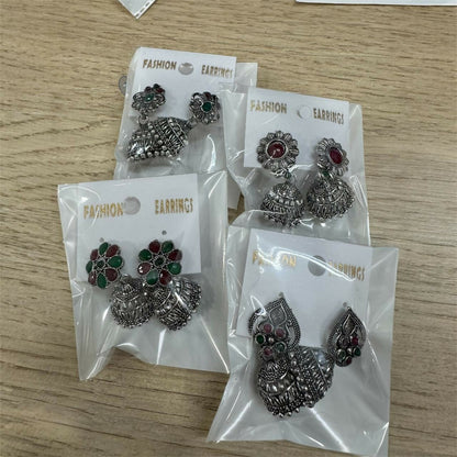 Traditional Oxidised Silver Jhumka Earrings Combo Set for Women & Girls (Set of 4)